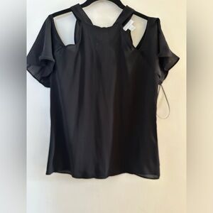 New black cold shoulder blouse from Express with back tie neck